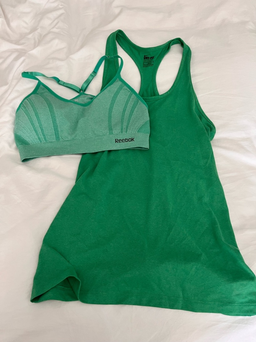 Nike Green Racerback Tank with Matching Light Green Sports Bra